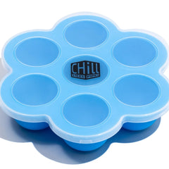 Extra large ice cube tray designed for Chill Steel Pipe, shown with seven oversized cubes ready for freezing.