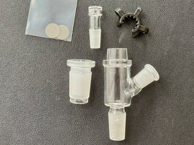 Vapvana All-Star Glass Bowl with fine mesh screen, 10 mm side pass-through, 14 mm male joint, 18 mm adapter, and Keck clip for All-Star heater.