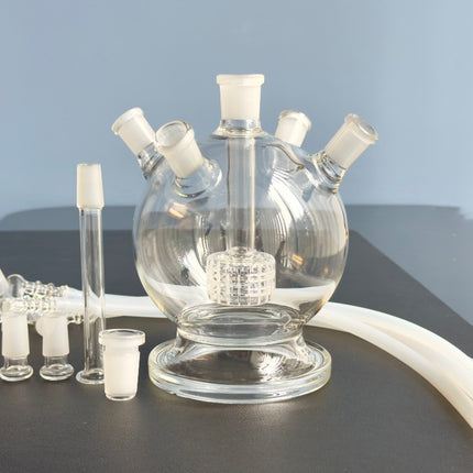 full kit components of The Party Globe 4 Person Bong