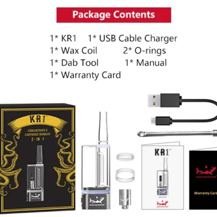 KR1 with Concentrate Attachment – The KR1 device set up with the included wax coil, showcasing its dual-use capability for cartridges and concentrates.