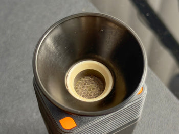 venty vaporizer loading funnel positioned on device overhead view