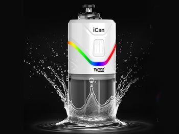 yocan ican e-rig in white colour with RGB lights on splashing in water