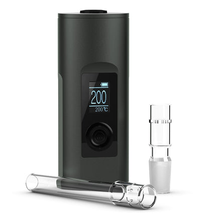 arizer solo 2 max carbon black with long glass stem and water pipe adapter