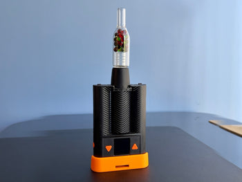 XL rocket stem on mighty+ vaporizer with orange stand