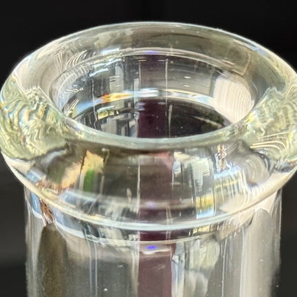 Close-up of the comfort-fit rounded mouthpiece on The Triple Play Pipe, showing thick glass lip