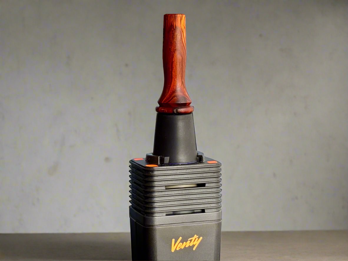 ed's tnt venty water pipe adapter cocobolo inserted in venty vaporizer