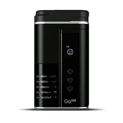 Arizer Go SRT portable vaporizer powered on showing full colour display and heating interface