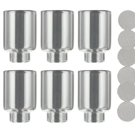 Six Arizer Go Shell glass pods with six filter screens arranged