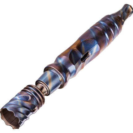 Close-up of Hyper Tip and Hyper Cap on the HyperDyn, highlighting the big-bowl chamber (~0.25 g) and precision titanium build.