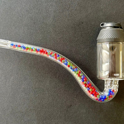 Puffco Proxy inserted into the custom 8-inch J-Hook, showing full bead-filled cooling path.