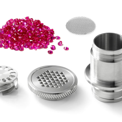 Ruby Twist titanium injector with ~230 gem-cut ruby pearls inside for maximum heat retention.