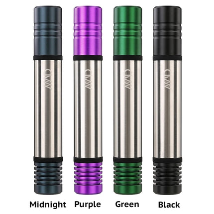 Lineup of four Tempest Cases in purple, green, black, and midnight, showing the anodized aluminium finish and sleek form factor.