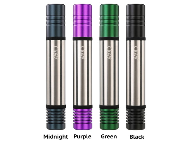 Lineup of four Tempest Cases in purple, green, black, and midnight, showing the anodized aluminium finish and sleek form factor.