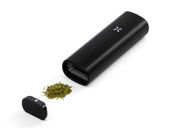 pax mini onyx with oven open and cannabis
